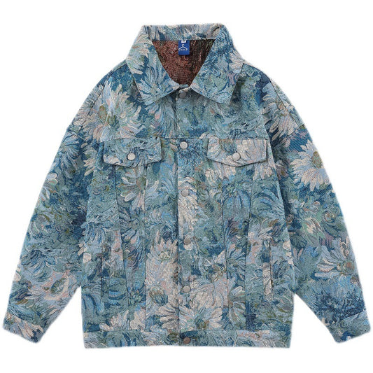 Creative Floral Denim Men Autumn Loose Men's And Women's Jackets - D&A