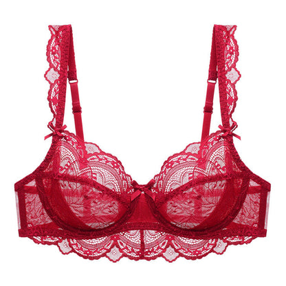 Transparent Lace Bra Ultra-thin Plus Size Bra Wine Red - D&A