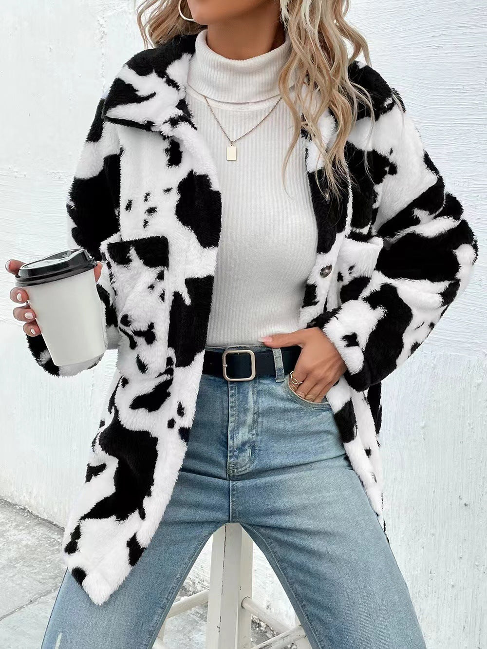 Leisure Button Double-sided Plush Jacket For Women - D&A