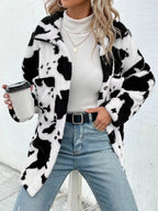 Leisure Button Double-sided Plush Jacket For Women Black - D&A
