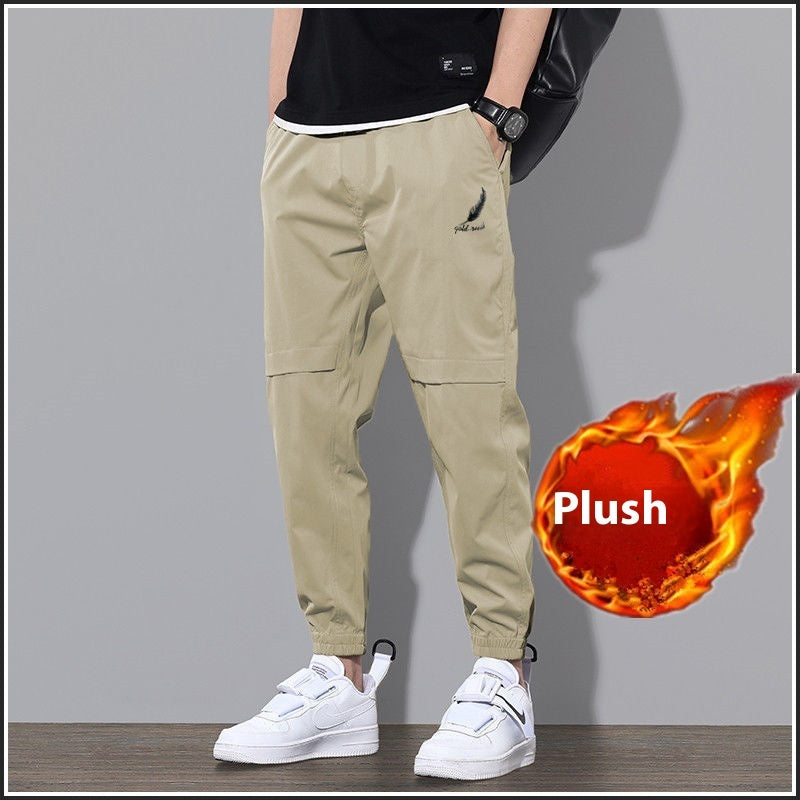 Overalls Men's Velvet Padded Casual Pants Velvet Feather Khaki - D&A