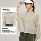 Summer Mountain Stand Collar Sports Jacket Women's Outdoor Breathable Lightweight Cardigan Beige Apricot - D&A
