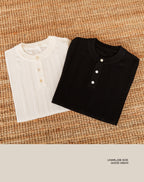 Cotton Sunken Stripe Henry Collar Casual Men's Knitted Short-sleeved T-shirt - D&A