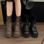 British Street Pleated Sleeve Slugged Bottom Boots - D&A