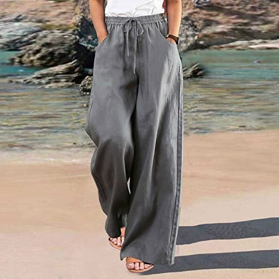 Loose Cotton And Linen Wide Leg Pants Gray - D&A