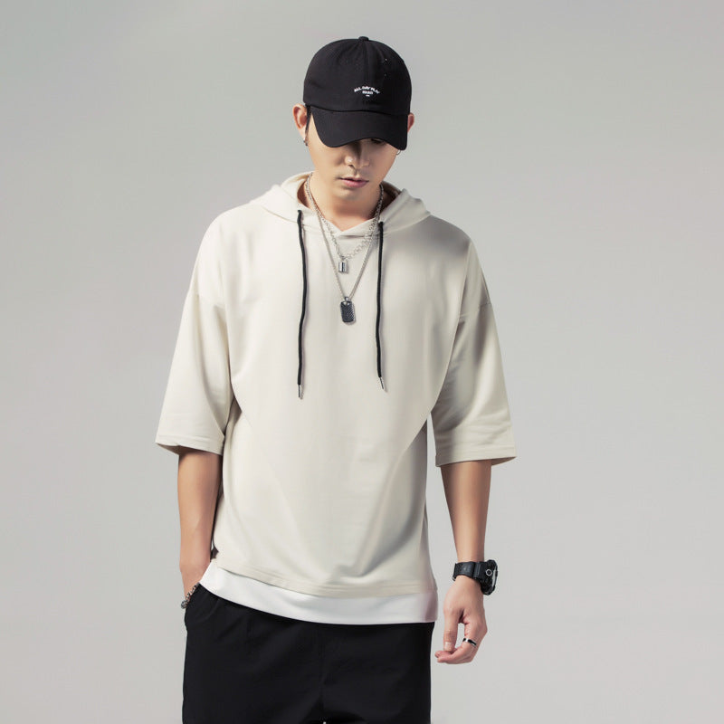 Solid Color Loose Fit Summer Hooded Men's Short-sleeved T-shirt - D&A