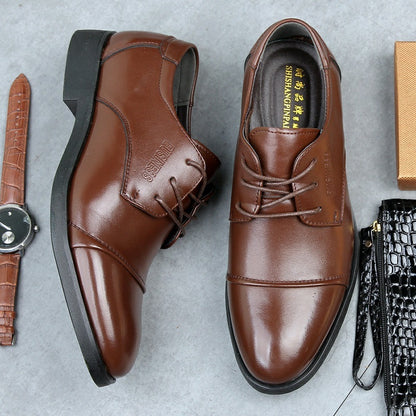 Men's Shoes Plus Size Business Formal Wear Leather Shoes Breathable Lace Up Brown - D&A