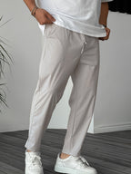 Men's Pure Color Ribbon Pocket Casual Drawstring Trousers - D&A