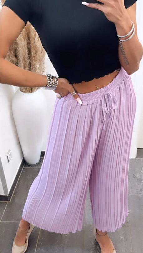 High Waist Casual Draping Pleated Straight-leg Pants Light Purple - D&A