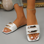 Summer New Metal Buckle Open Toe Women's Fashion Elegant Comfortable Slippers - D&A