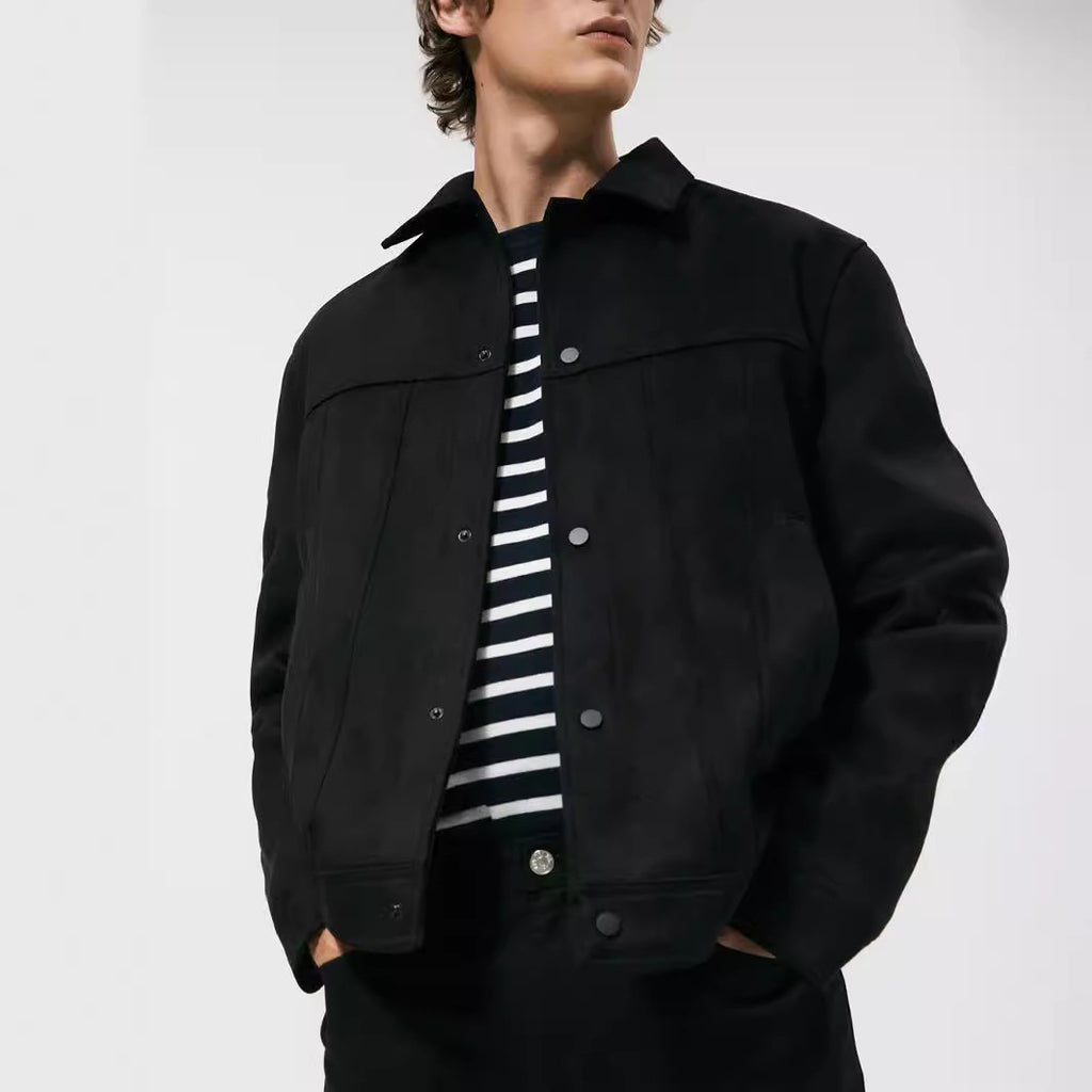 Men's Solid Color Suede Collar Jacket - D&A