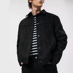 Men's Solid Color Suede Collar Jacket - D&A