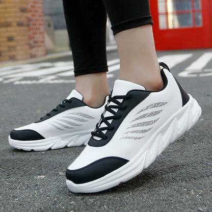 Men's Soft Bottom Light Casual Shoes Teenagers Autumn And Winter Leather Running Shoes White And Black - D&A