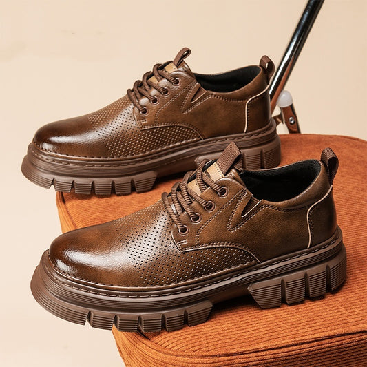 Genuine Leather Breathable Platform Height Increasing Work Casual Shoes - D&A