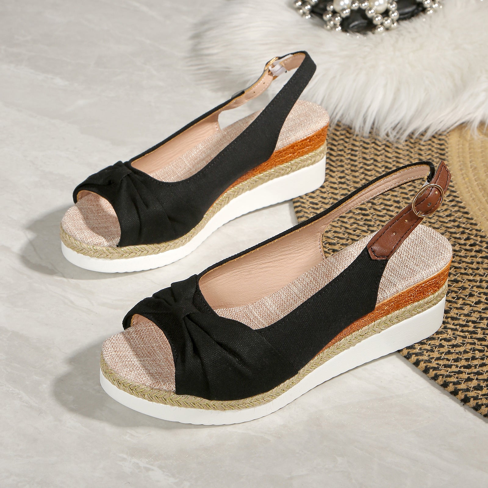 Bow Wedge Casual Sandals Women's Rubber - D&A