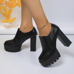 Women's Plaid Lace-up Fashion High Heels Black - D&A