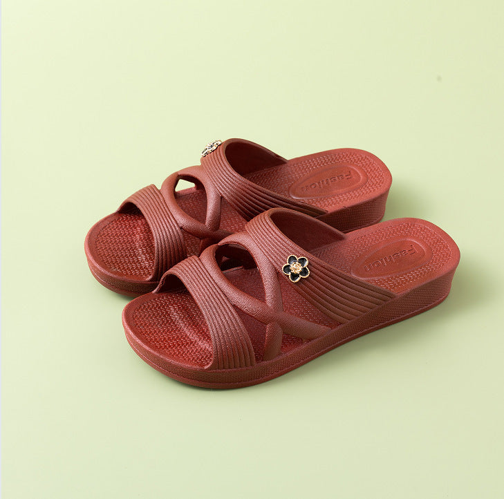 Casual Non Slip Thick Soled Slippers With A Comfortable Outdoor Atmosphere Style 328 Wine Red - D&A