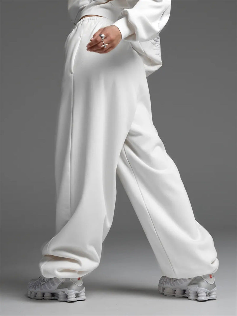 Casual Straight-leg Wide Leg Sweatpants White - D&A
