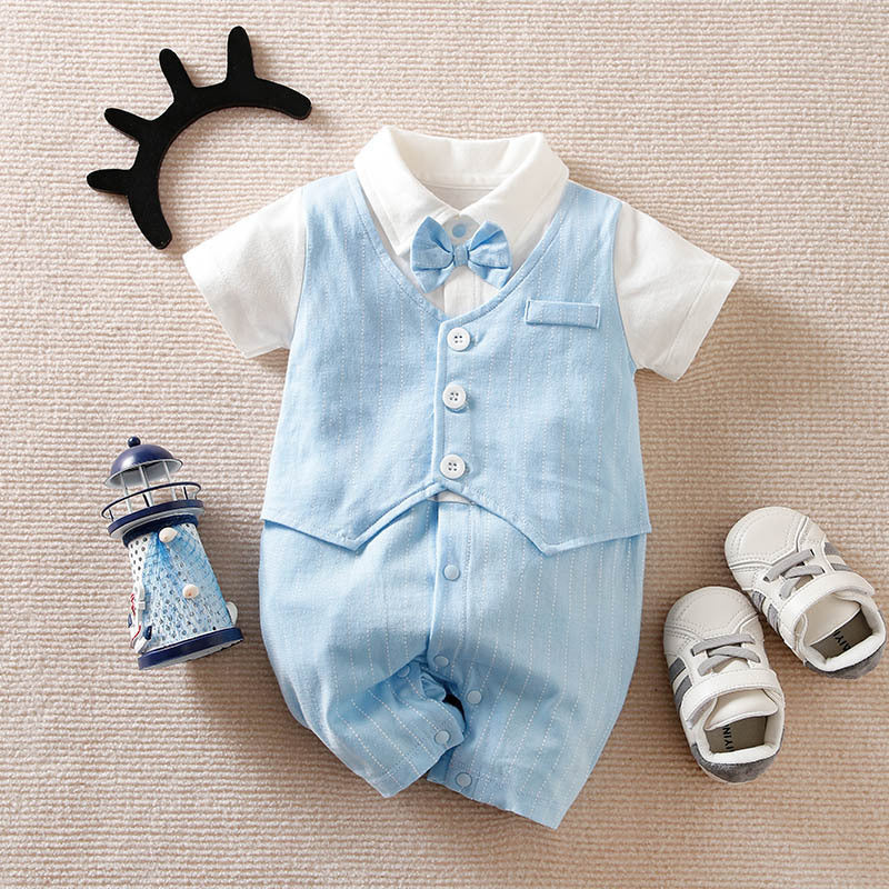 Baby Boy Gentleman Jumpsuit Baby Autumn Clothing Blue - D&A