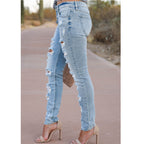 Women's Skinny Pants Cotton Trousers With Holes - D&A