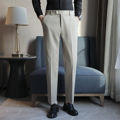 Straight Retro Brown Elastic Slim Fit Brown Casual Pants Beige M2 Trousers - D&A