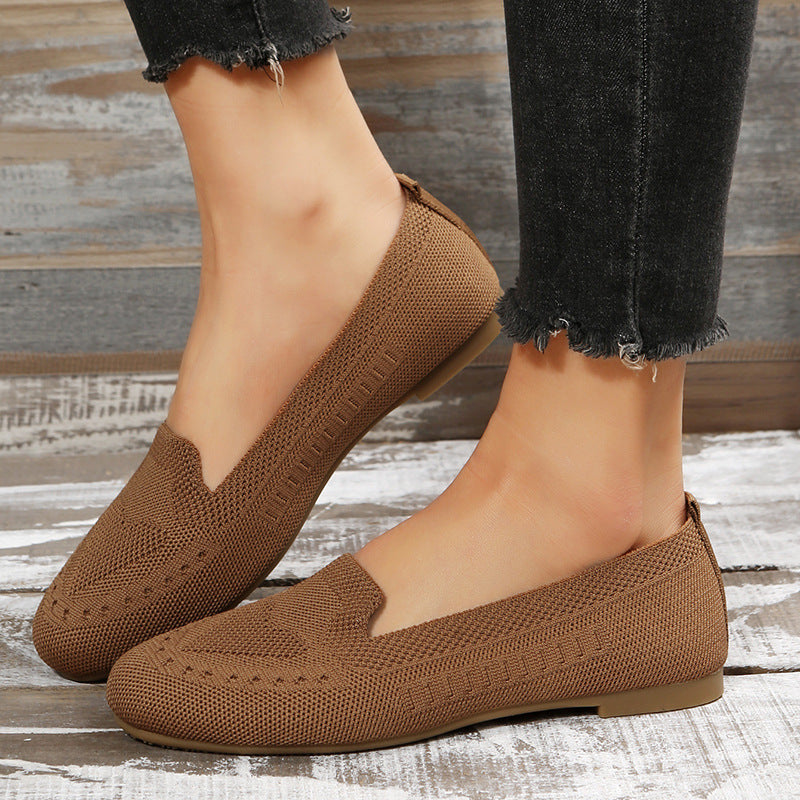 Fly Woven Mesh Low-cut Slip-on Lazy Flat Women's Casual Shoes Brown - D&A