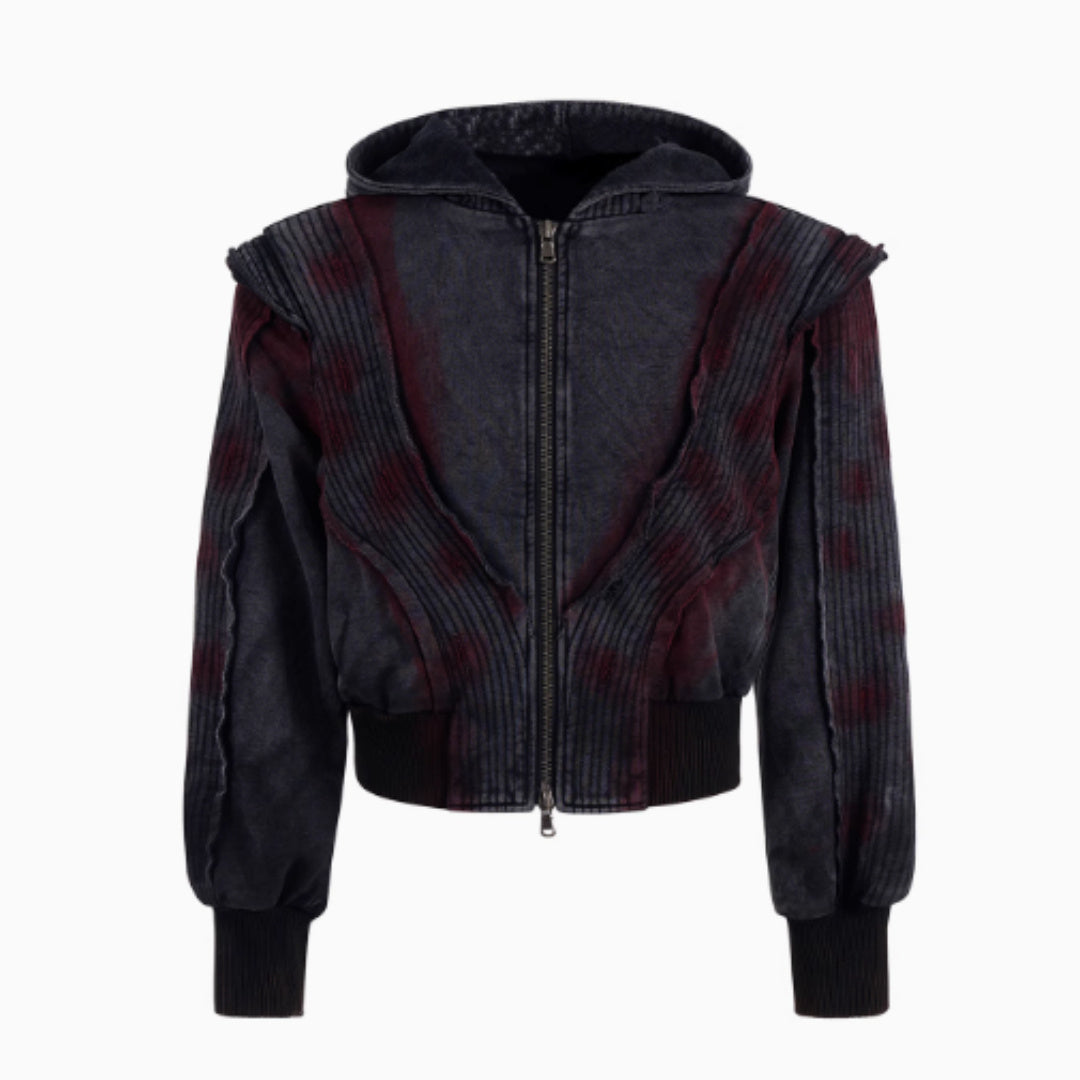 Retro Vintage Tie Dye Short Fit Hooded Sweatshirt Jacket For Men Coat - D&A
