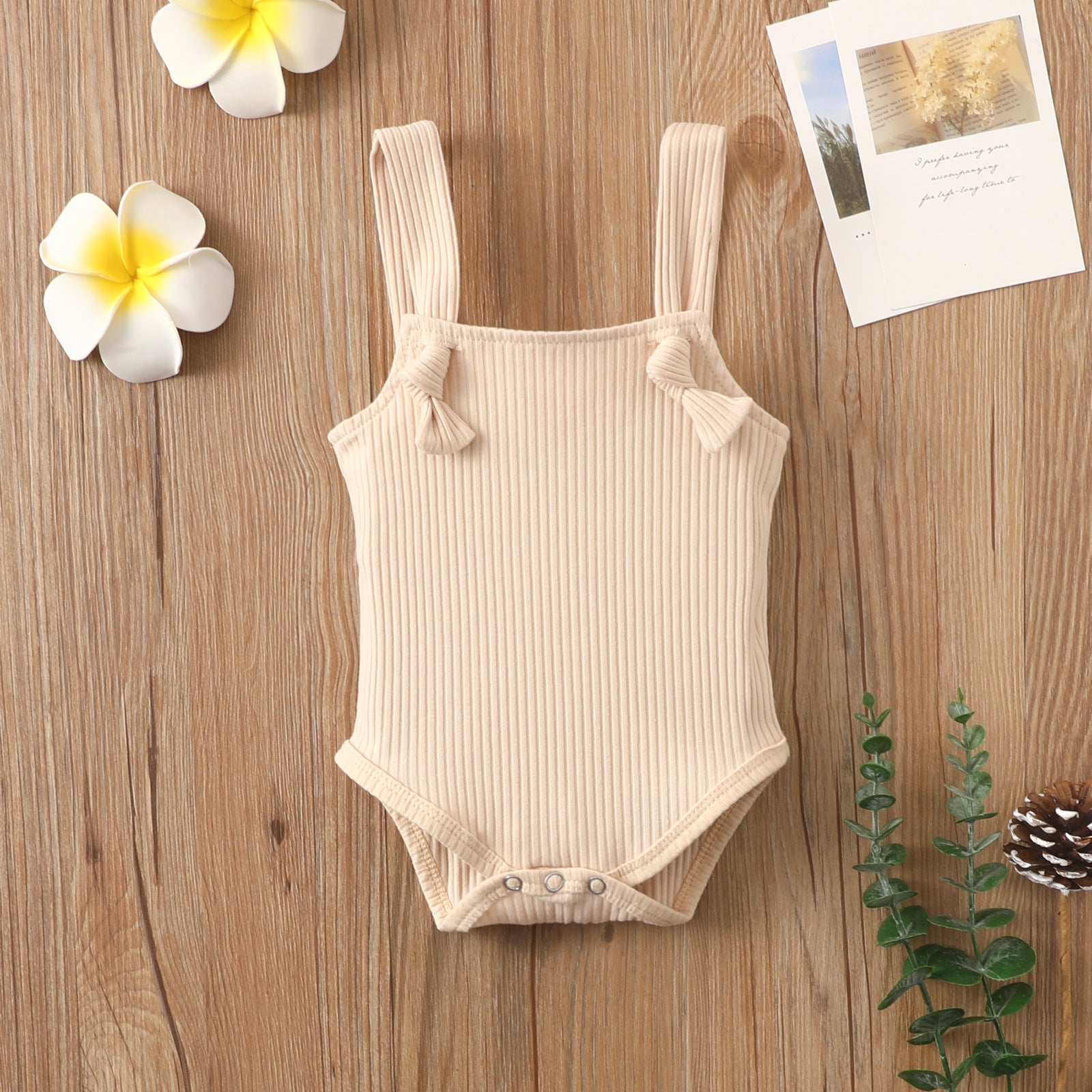 Baby Cotton Pit Strap Small Romper Beige - D&A