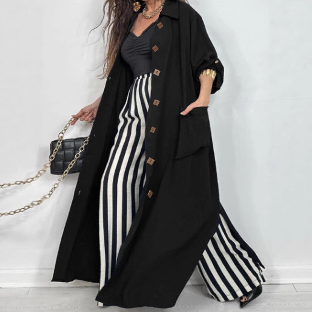 Long Below The Knee Trendy Solid Color Women's Trench Coat - D&A