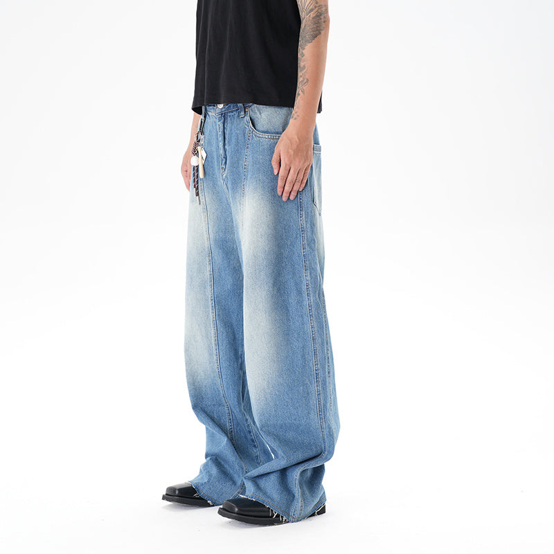 Cut Washed Vintage Washed Wide Leg Machete Jeans Light Blue - D&A