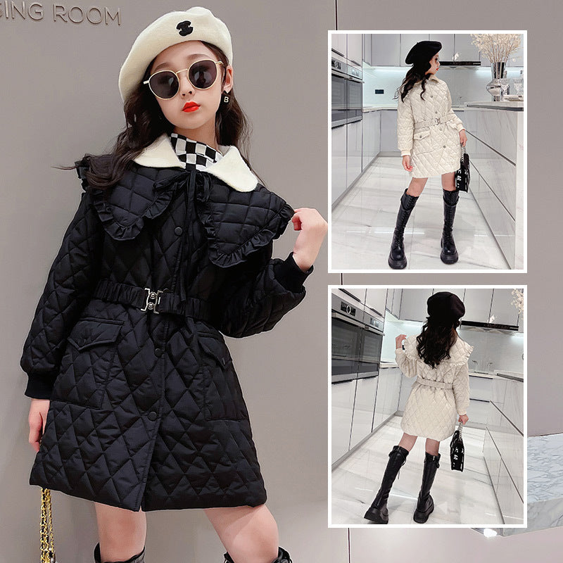 Large Lapel Warm Padded Jacket With Fleece Thick Coat Waist - D&A