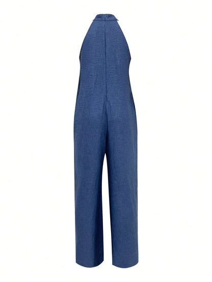 Sleeveless Halter Ruffled Young Women's Jumpsuit - D&A