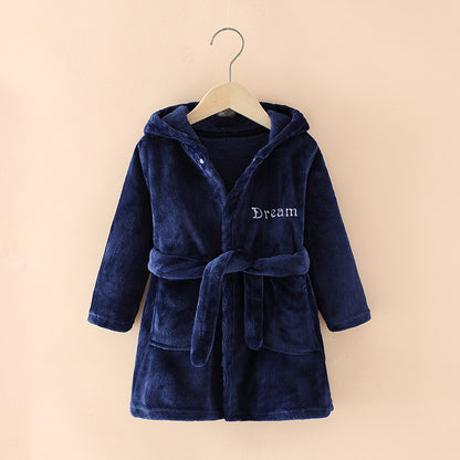 Cartoon Home Clothes Nightgown Bathrobe Children Pajamas Flannel Navy Blue - D&A