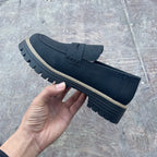 Leather Plus Size Casual Women's Shoes Black - D&A