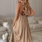 Solid Color And V-neck Sling CasualDress - D&A