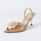 Women's Three-dimensional Flower Peep Toe Shoes High Heel Sandals - D&A