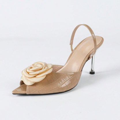 Women's Three-dimensional Flower Peep Toe Shoes High Heel Sandals - D&A