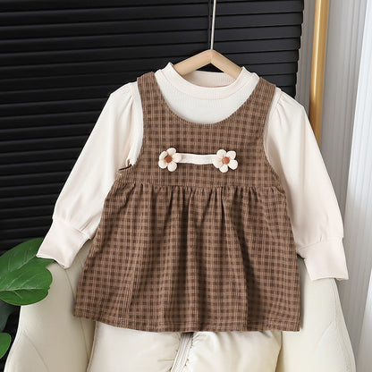 Baby Girl Round-neck Long-sleeved Dress Suit Deep Coffee - D&A