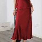 Acetate Silky Satin Women's A- Line Skirt Slimming - D&A