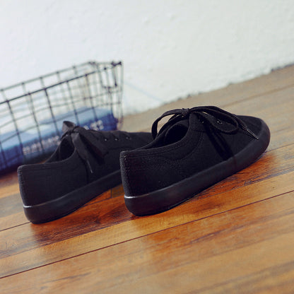 Korean Style All Black Slimming Versatile Pure Breathable Flat Work Shoes - D&A