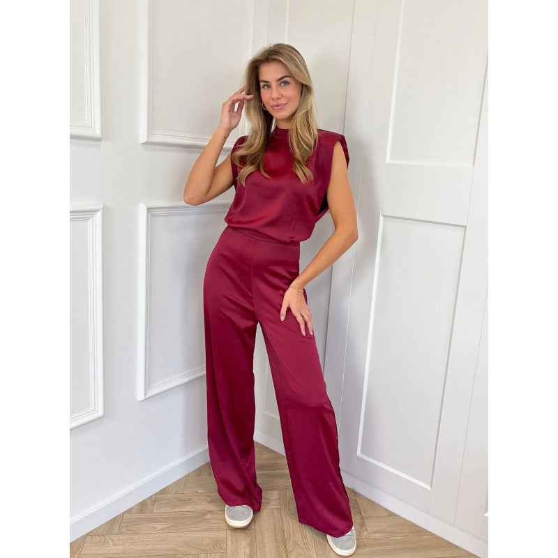 Backless Evening Dress Jumpsuit Solid Color Casual Straight Pants