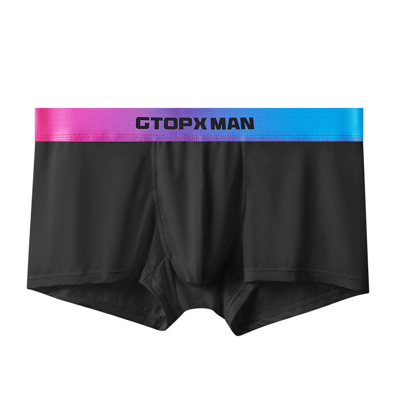 Men's Ice Silk U Convex Low Waist Thin Summer Gradient Boxers Black - D&A