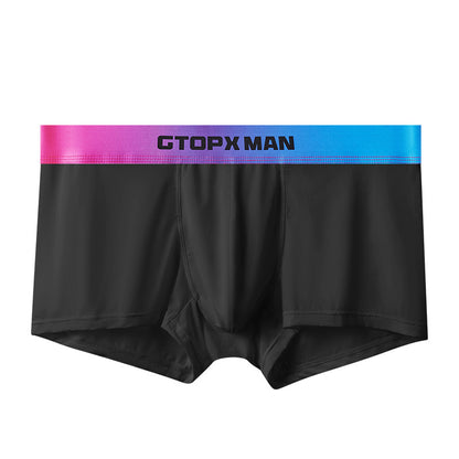 Men's Ice Silk U Convex Low Waist Thin Summer Gradient Boxers Black - D&A