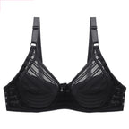 Striped Plus Size Bra Push Up Thin Breathable Bra Black - D&A