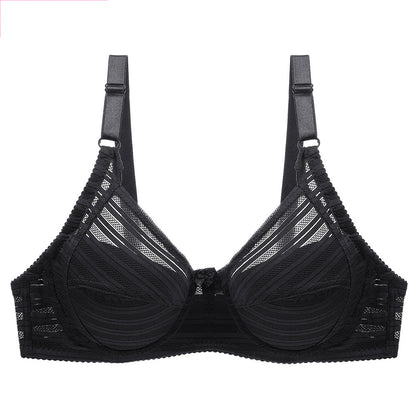 Striped Plus Size Bra Push Up Thin Breathable Bra Black - D&A