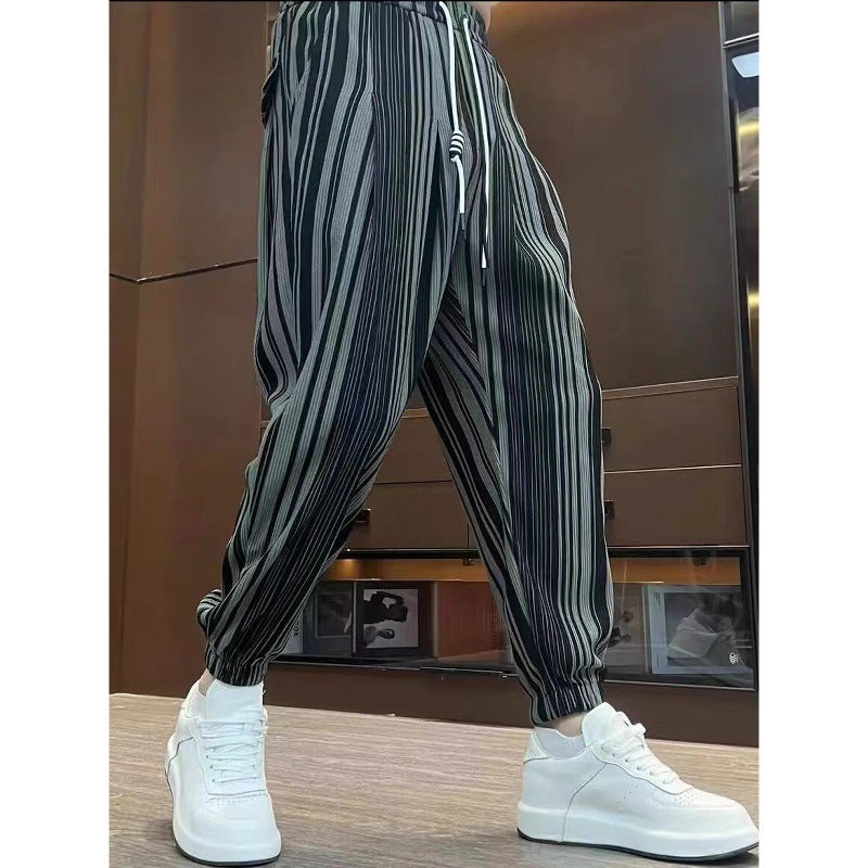 Men's Ankle-tied Harlan Casual Thin Cropped High-grade Sense Ice Silk Pants - D&A