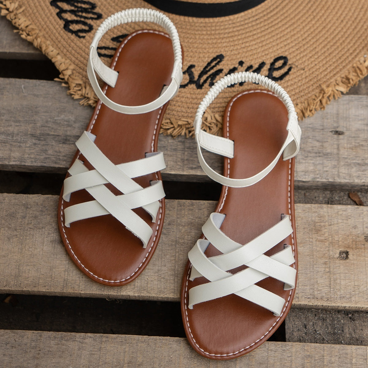 Women's Fashion Flat Bottomed Korean Sandals White - D&A