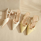 Women's Chunky Heel Low Heel Pointed Leather Stitching Fashion Sandals - D&A