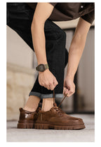 Genuine Leather Breathable Platform Height Increasing Work Casual Shoes - D&A