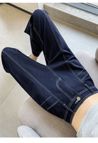 Stitching Double-line Wide-leg Denim Ankle-length Pants Women - D&A